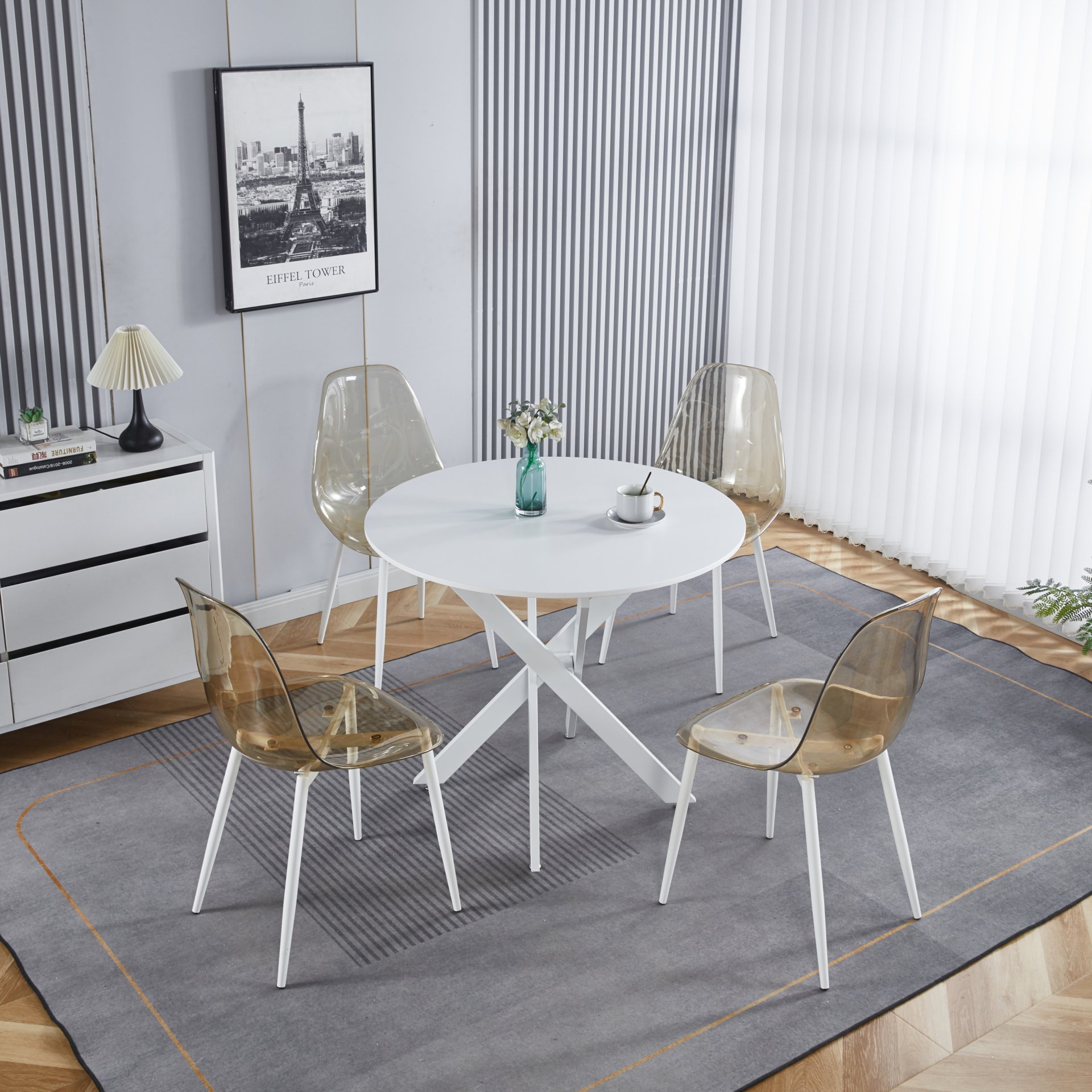 Dining Table With Cross Metal Leg And MDF Top, Modern Space Saving Kitchen Table For Living Room Legs, Round Table - White - Image 2
