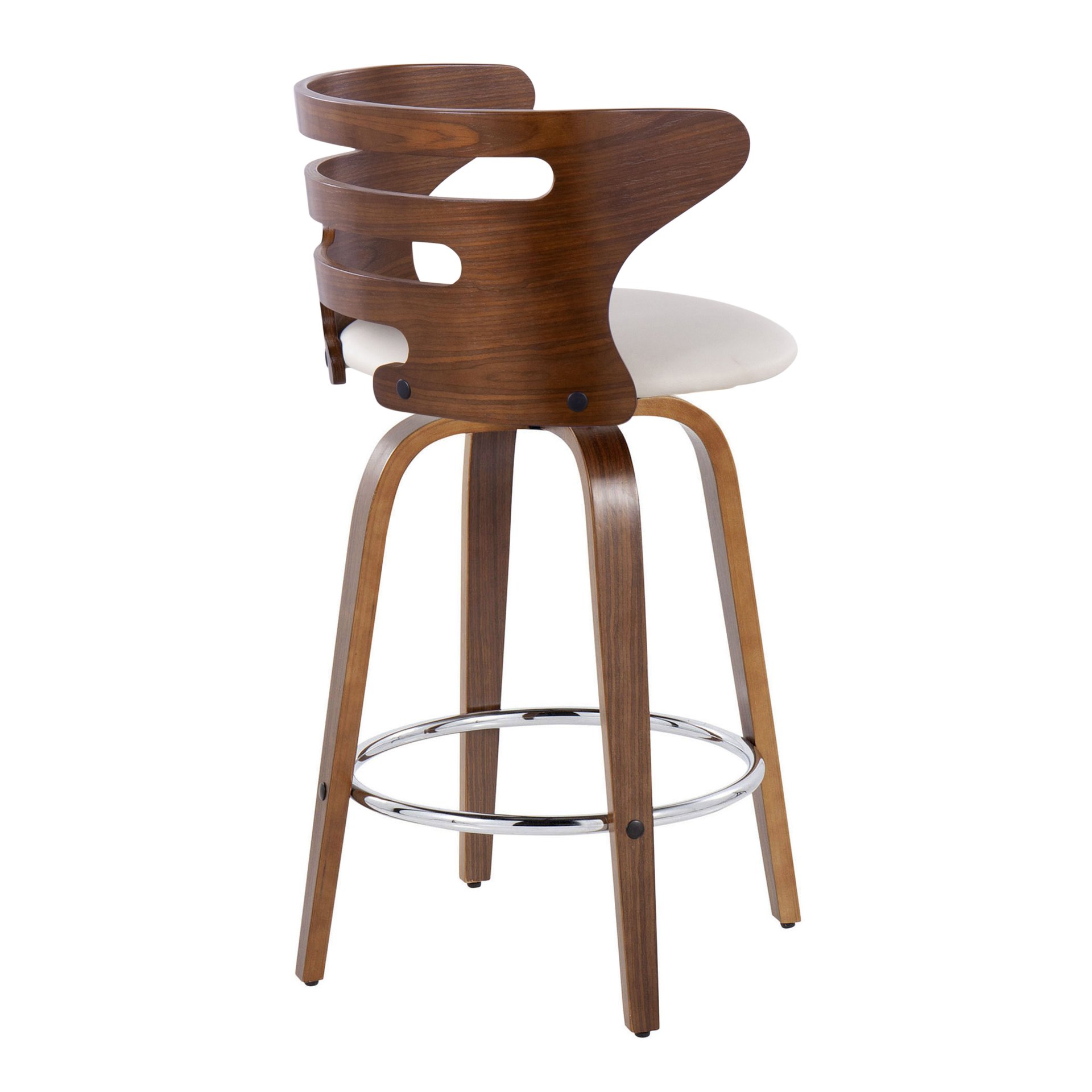Cosini - Mid-Century Modern Fixed Height Barstool With Swivel With Round Footrest (Set of 2) - Walnut / Cream - Image 4