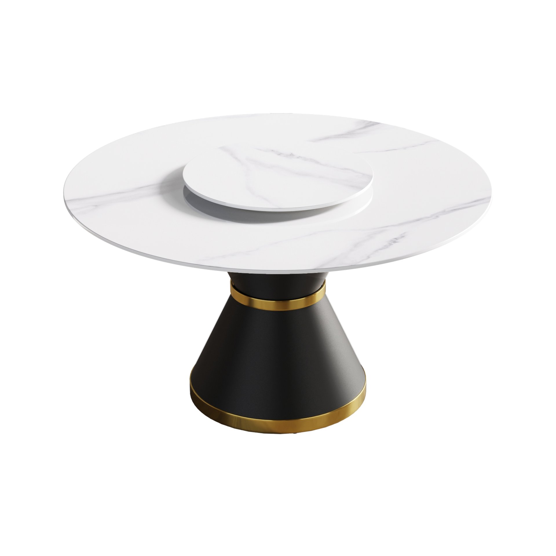 53" Modern Artificial Stone Round Carbon Steel Base Dining Table, Can Accommodate 6 People, Artificial Stone Turntable - White / Black - Image 5