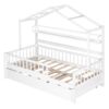 Twin Size House Bed With Trundle, Kids Bed With Shelf - White - Image 6