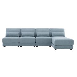 Oversized Deep Seat Sectional Sofa With Reversible Chaise, Loop Yarn Fabric 5 Seat Armless Indoor Furniture, Convertible L-Shaped Couch - Blue