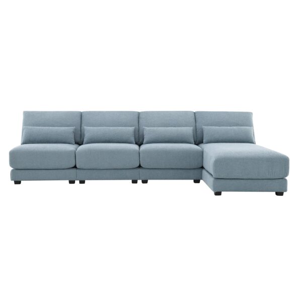 Oversized Deep Seat Sectional Sofa With Reversible Chaise, Loop Yarn Fabric 5 Seat Armless Indoor Furniture, Convertible L-Shaped Couch - Blue