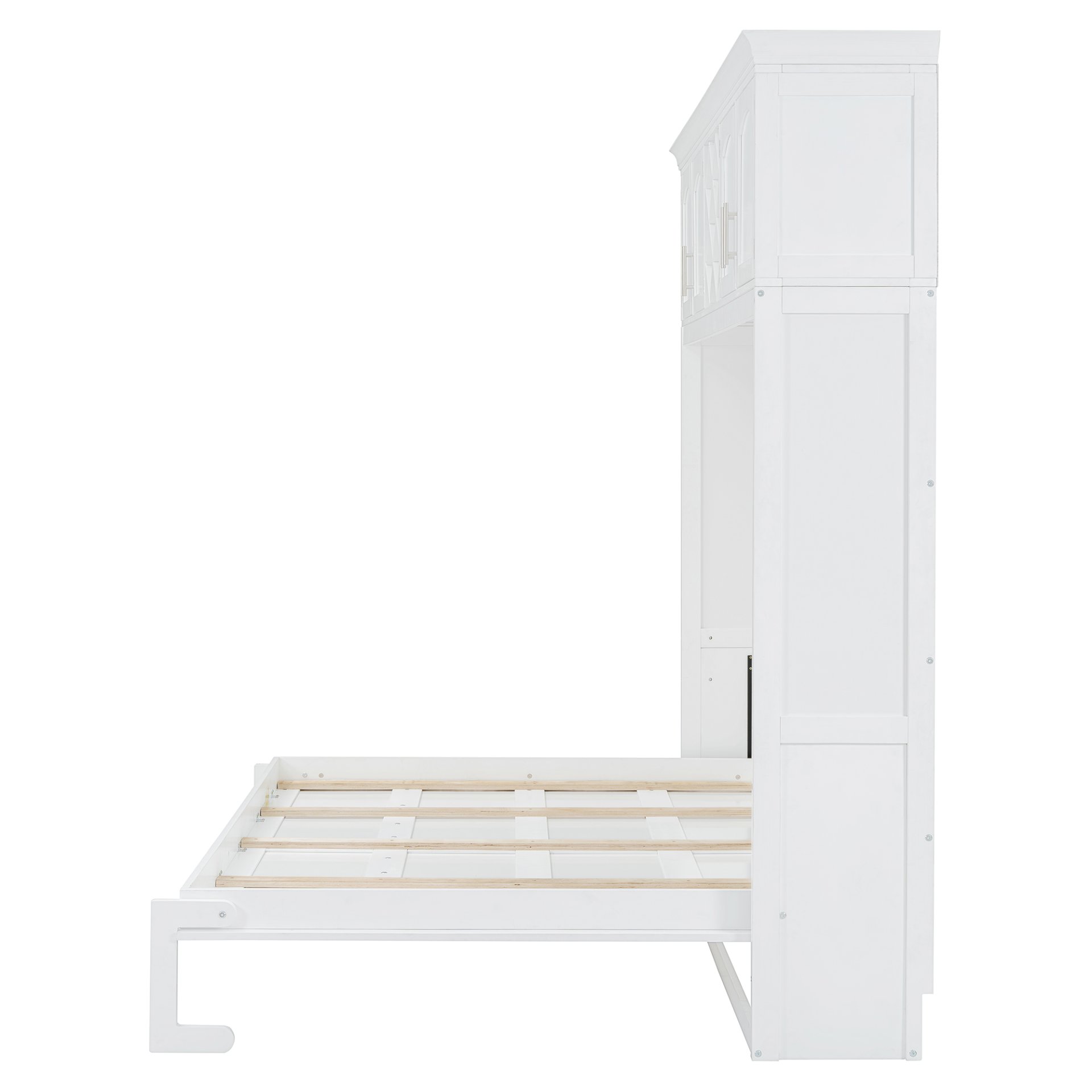 Queen Size Murphy Wall Bed With Top Cabinets & Wine Rack - White - Image 18