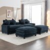 Contemporary Chenille Upholstered Sectional Sofa With Ottomans, USB Ports, Cup Holders & Storage - Blue - Image 13