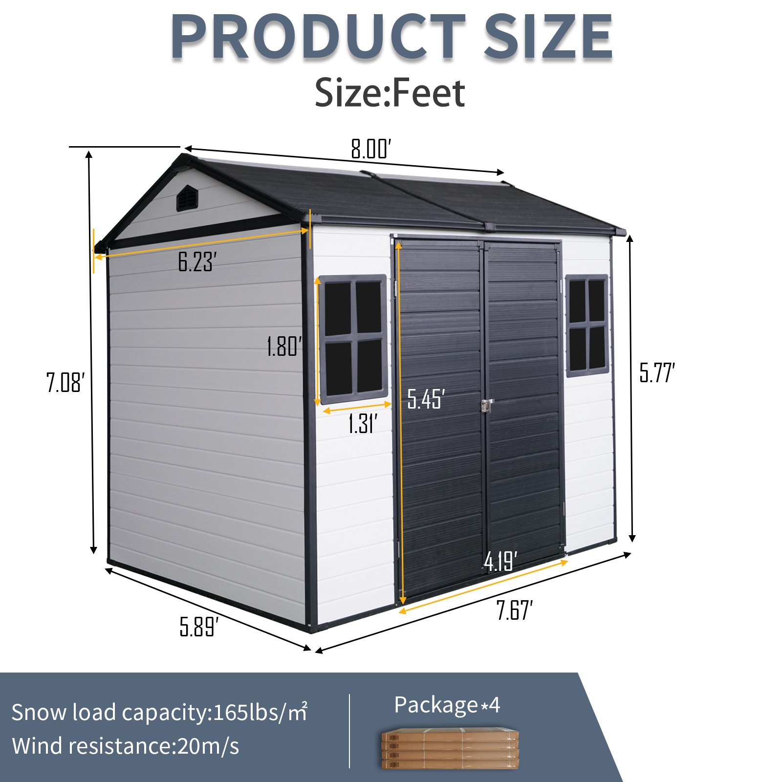 8 X 6 Ft Resin Outdoor Storage Shed Waterproof Shed With Floor & Two Windows & Lockable Door, Tool Shed For Garden, Patio, Backyard - Gray / White - Image 5