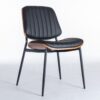 Dining Chairs Mid-Century Modern Retro Faux Leather Chair With Walnut Bentwood Back Upholstered Seat Metal Legs Adjustable Foot For Kitchen Dining Room Chairs (Set of 2) - Black - Image 3