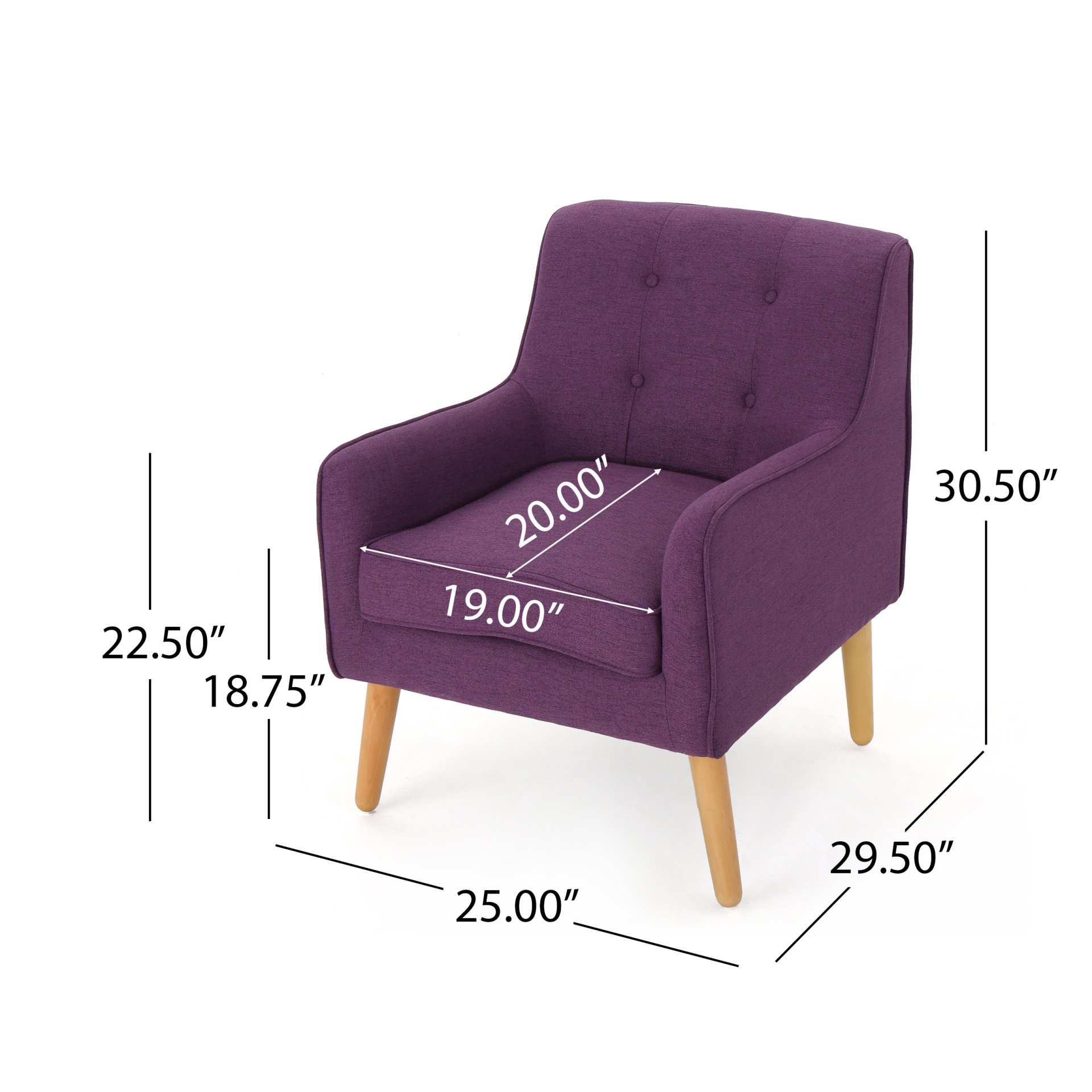 Modern Arm Chair With Tufted Back Fabric And Birch Wood Legs - Purple - Image 3