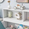 Full Floor Bed With Side Bookcase, Shelves, Guardrails - White - Image 5