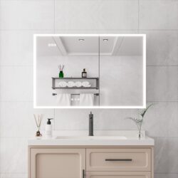 Bathroom Medicine Cabinet With Lights, LED Medicine Cabinet With Mirror, Double Door Lighted Medicine Cabinet & Defogger, Dimmer, Clock & Temp Display, 2 Outlets & USB Ports - Silver