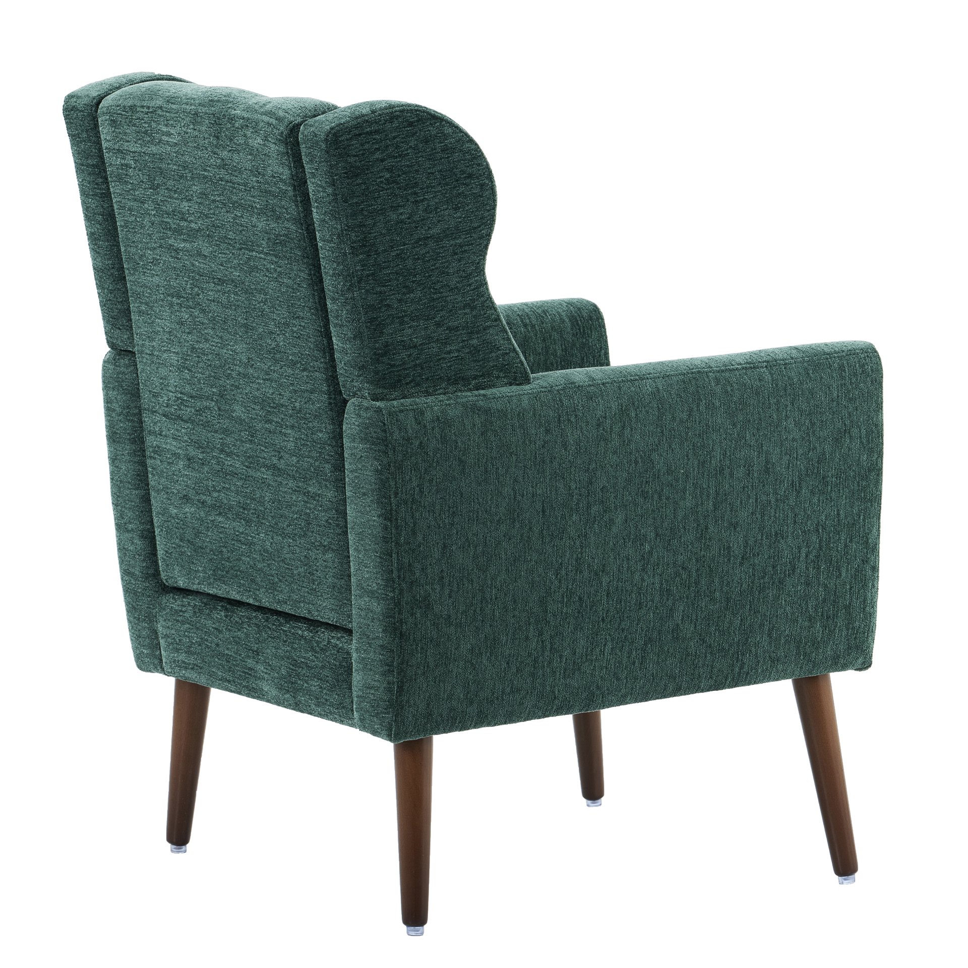 Modern Accent Chair, Chenille Arm Chairs For Living Room, Upholstered Mordern Armchair, Comfy Soft Padded Lounge Chair In Small Space, Bedroom, With Pillow, Solid Wood Leg - Blackish Green - Image 9