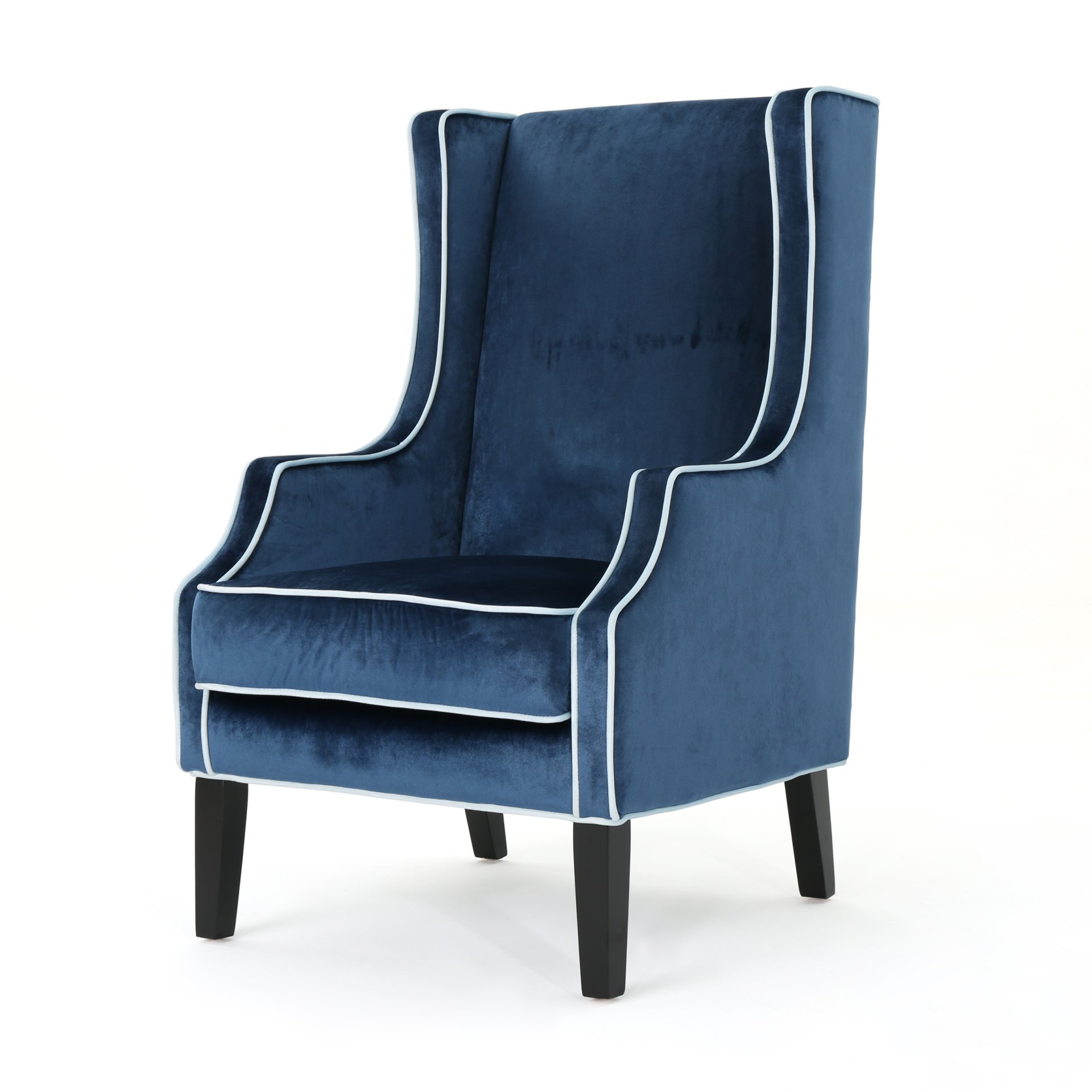 Elegant Velvet Club Chair With Tonal Piping - Blue - Image 6