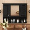 Wall Mounted Bathroom Medicine Cabinet, Modern Bathroom Wall Cabinet With Mirror, Mirror Cabinet With Open Shelves - Black - Image 21