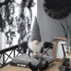 Sitting Gnome With Wings & Plaid Hat, For Halloween Decor - Black White - Image 5