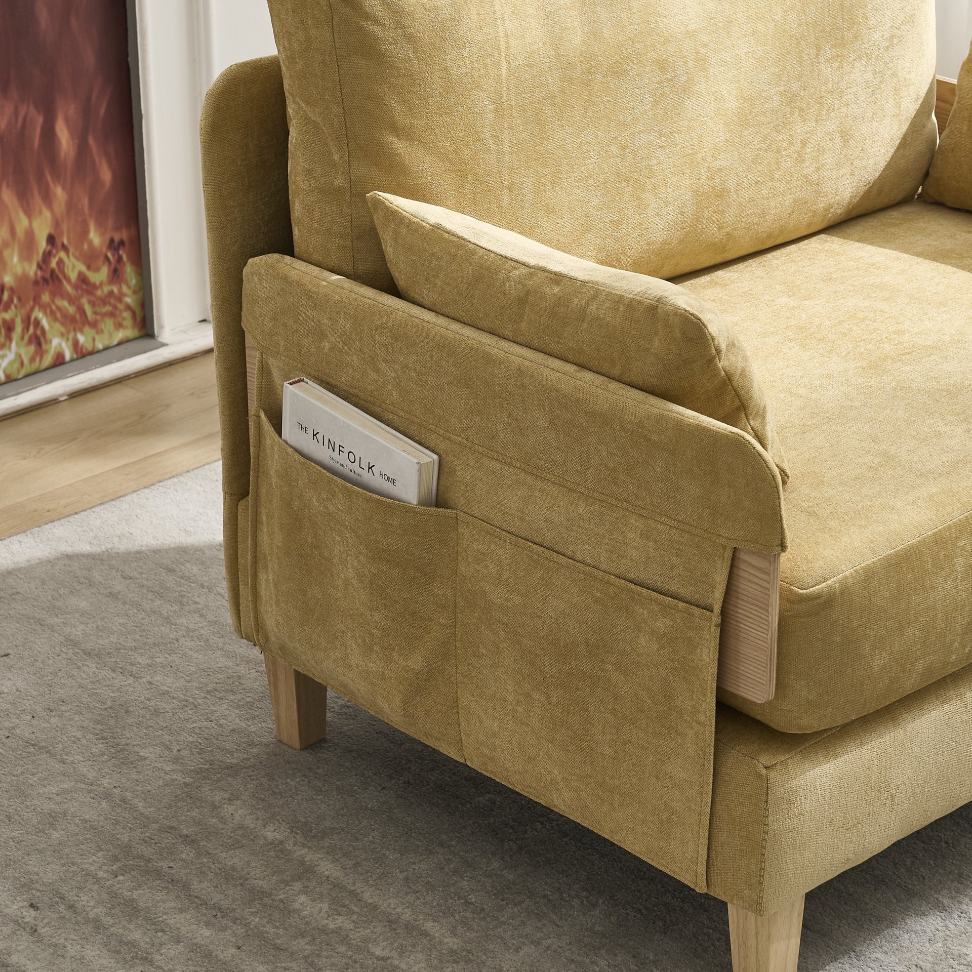 Mid Century Modern Foldable Sofa Bed Recliner, 3 - 1 Convertible Sleeper With 3 Pillows - Mustard Yellow - Image 14