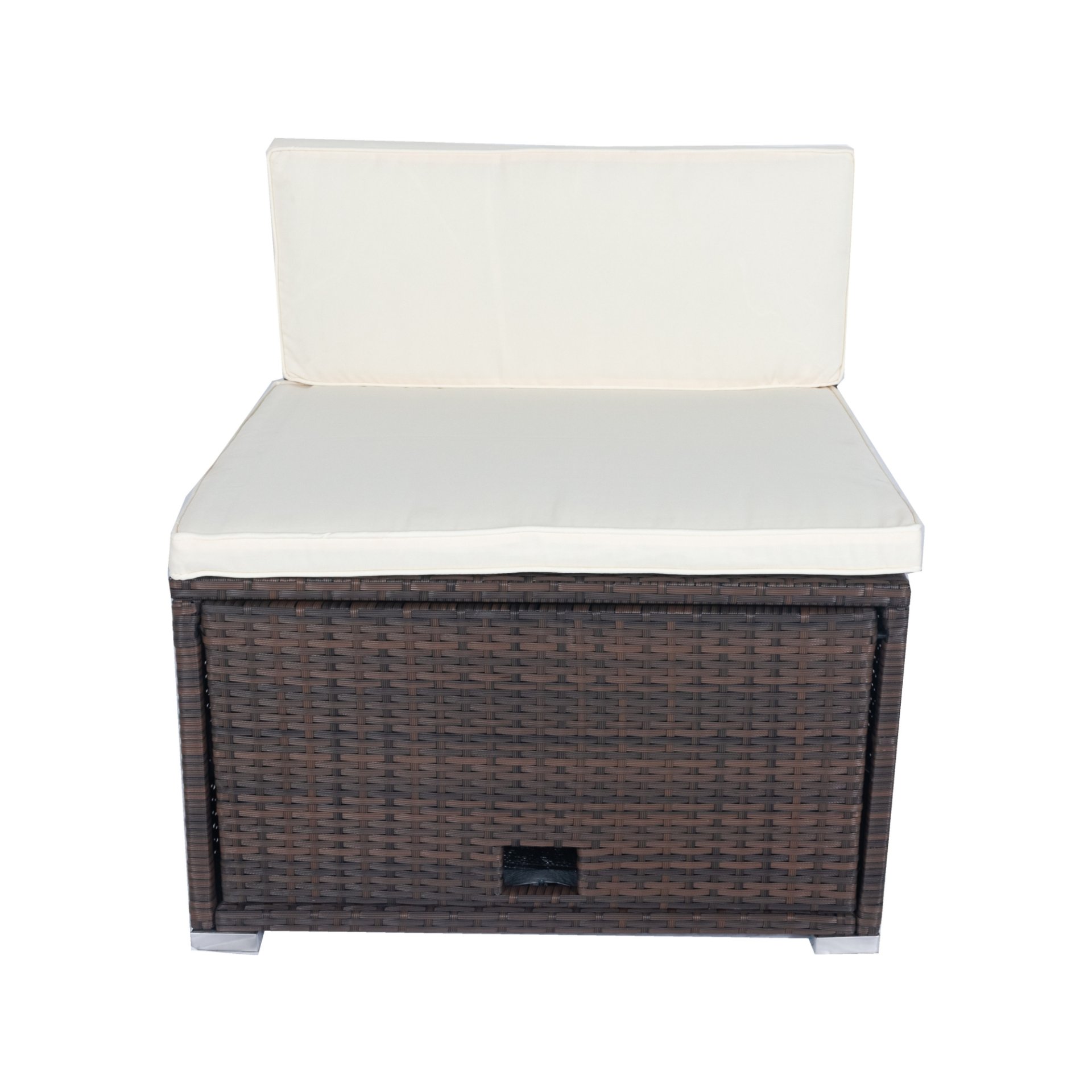 11 Piece Patio Wicker Conversation Set, 10 Seater Patio Sectional Set With 3 Storage Box Under Seat - Brown / White - Image 21