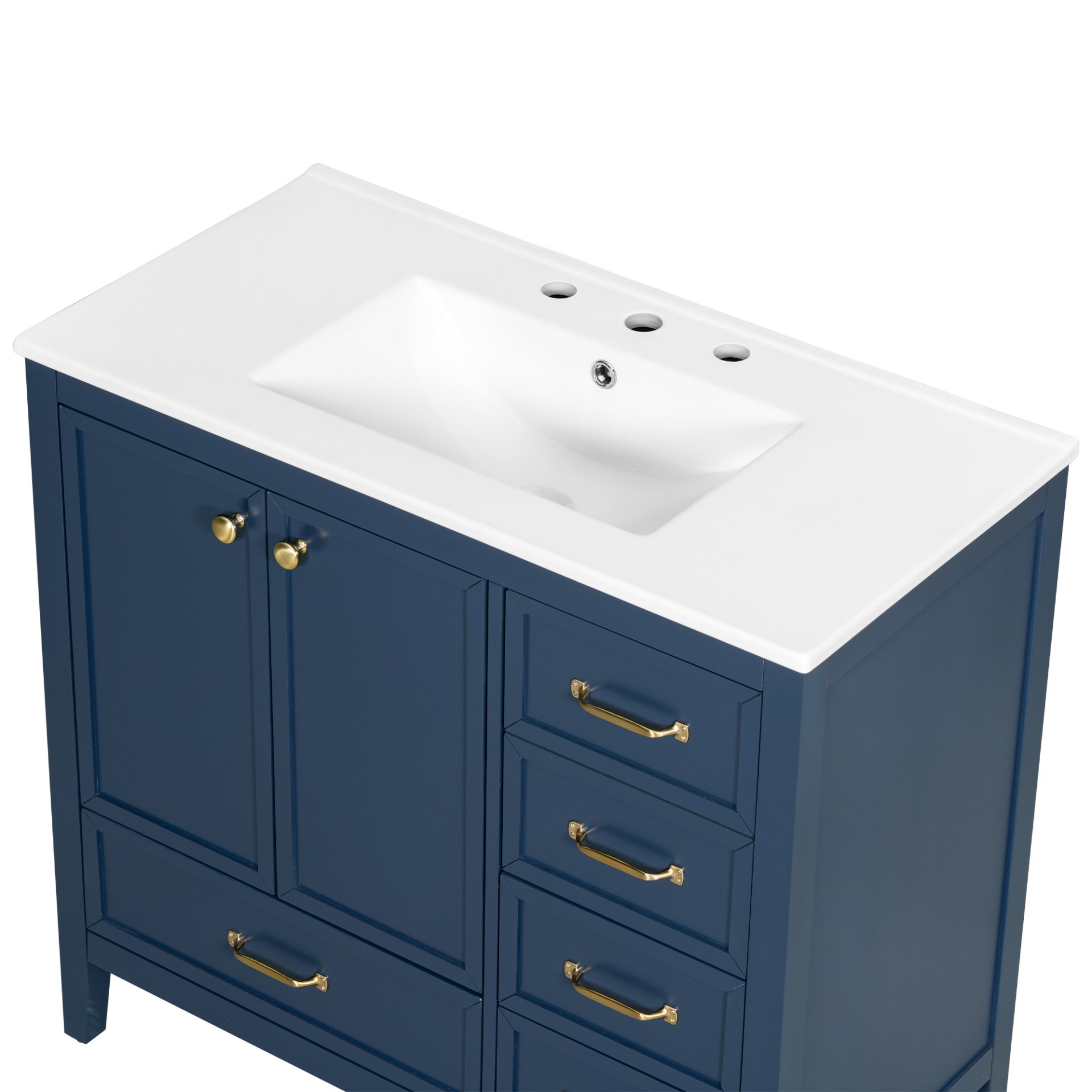 Elegant Vintage 36" Bathroom Vanity With Sink, Soft Closing Door, 4 Drawers Of Different Sizes Frame And Leg - Blue - Image 19