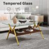 Rectangle Coffee Table With Tempered Glass Top And Golden Metal Legs, Modern Table For Living Room, Transparent Glass - Gold / Dark Brown - Image 4