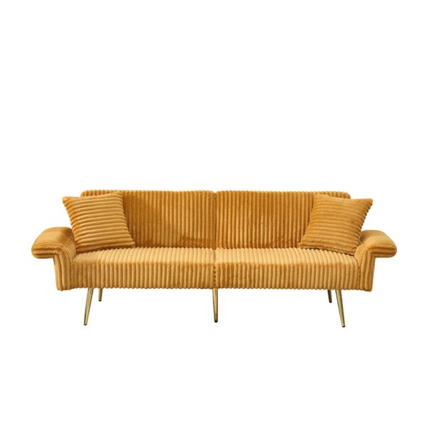 Luxury Corduroy Foldable Double Sofa Bed With Folding Armrests - Yellow
