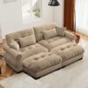 Modern 2 Seater Sofa With Ottoman And Round Bolster Armrests - Camel - Image 9
