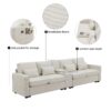 Upholstered Sofa With Console, 2 Cupholders And 2 USB Ports Wired Or Wirelessly Charged, Modern Linen Fabric Couches With 4 Pillows (4 Seat) - Beige - Image 19