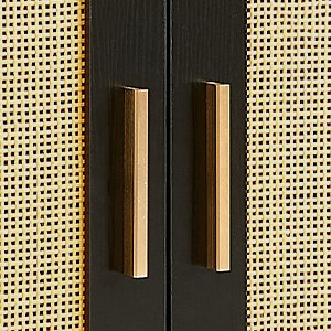 Side Panel Buffet Cabinet With Natural Rattan Door, Rattan Storage Cabinet With Adjustable Shelves, Side Panel And Buffet With Storage Space, Modern Console Cabinet In Bedroom And Living Room - Black / Beige - Image 11