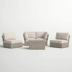 Modular Patio Seating Group For 4 With Cushions - Gray Mix