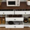 Rustic Farmhouse Kitchen Island With Storage Cabinet, Wood Top Breakfast Bar - White - Image 4