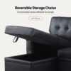 Lexi - Vegan Leather Modern Reversible Sleeper Sectional Sofa With Storage Chaise - Black - Image 14