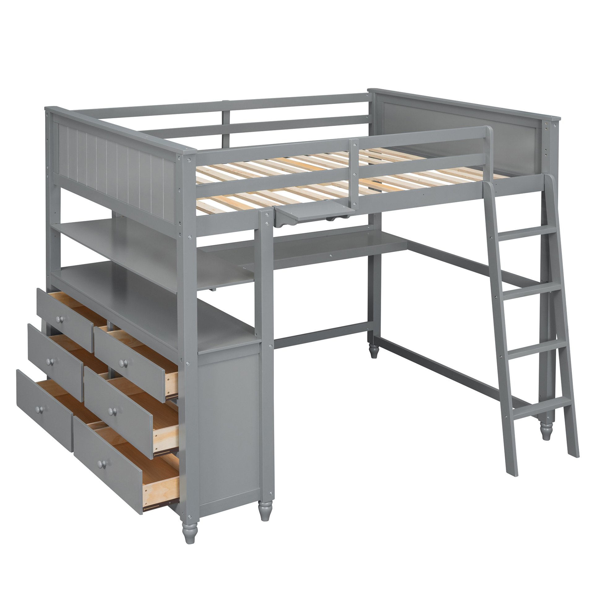 Full Size Loft Bed With Drawers And Desk With Shelves - Gray - Image 5