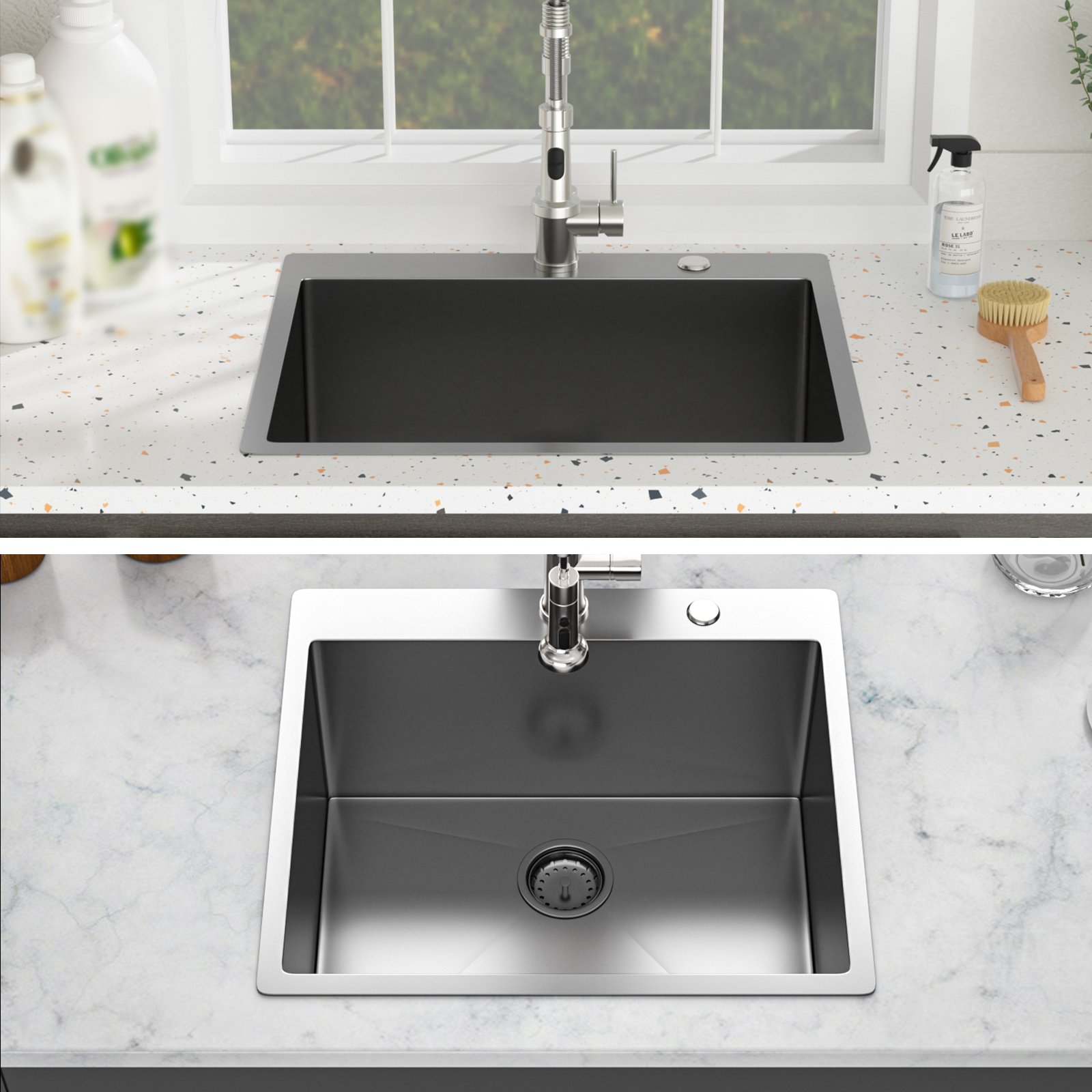 Laundry Sink Drop In, Single Bowl Above Counter Utility Sink With Deep Basin And Soundproof Coating - Gunmetal Black - Image 6
