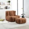 Modern Indoor Fluffy Bean Bag Chair With Memory Foam And Ottoman Super Soft Velvet - Brown - Image 2