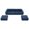 Modular U Shaped Sectional With Ottomans, Luxury Cloud Floor Couch With Deep Seat Fully Compressed Upholstered Sofa - Navy - Image 4