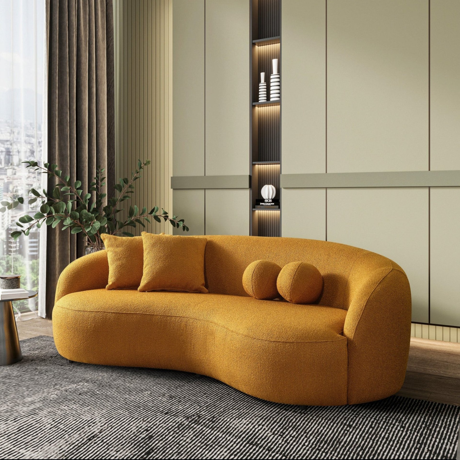 Drake - Japandi Style Curvy Sofa - Yellow - Image 4