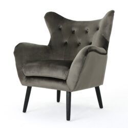 Modern Velvet Arm Chair With Tufted Wingback Design - Gray