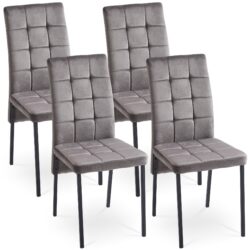 Velvet High Back Nordic Dining Chair Modern Chair With Black Legs, (Set of 4) - Gray