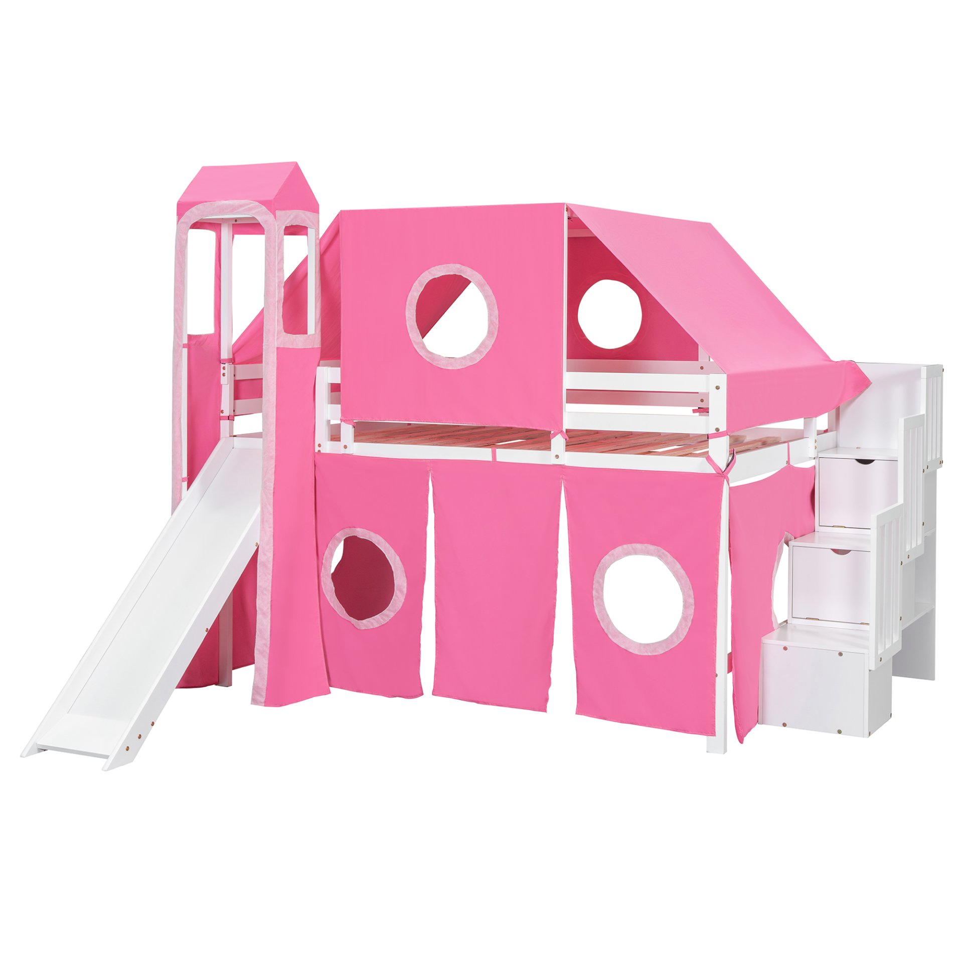 Full Size Loft Bed With Tent And Tower - Pink - Image 7