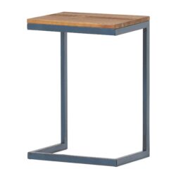 Large C Shaped End Table With Iron Base And Fir Wood Top - Black