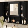 Wall Mounted Bathroom Medicine Cabinet, Modern Bathroom Wall Cabinet With Mirror, Mirror Cabinet With Open Shelves - Black - Image 26