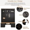 Farmhouse 4 In 1 Hall Tree With Wood Grain Bench And Top, Multifunctional Coat Rack With Hooks And Shell Handles, Mudroom Bench With Adjustable Shelves For Hallway, Living Room - Black - Image 9