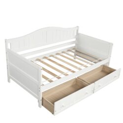Twin Daybed With 2 Drawers, Sofa Bed For Bedroom Living Room, No Box Spring Needed - White