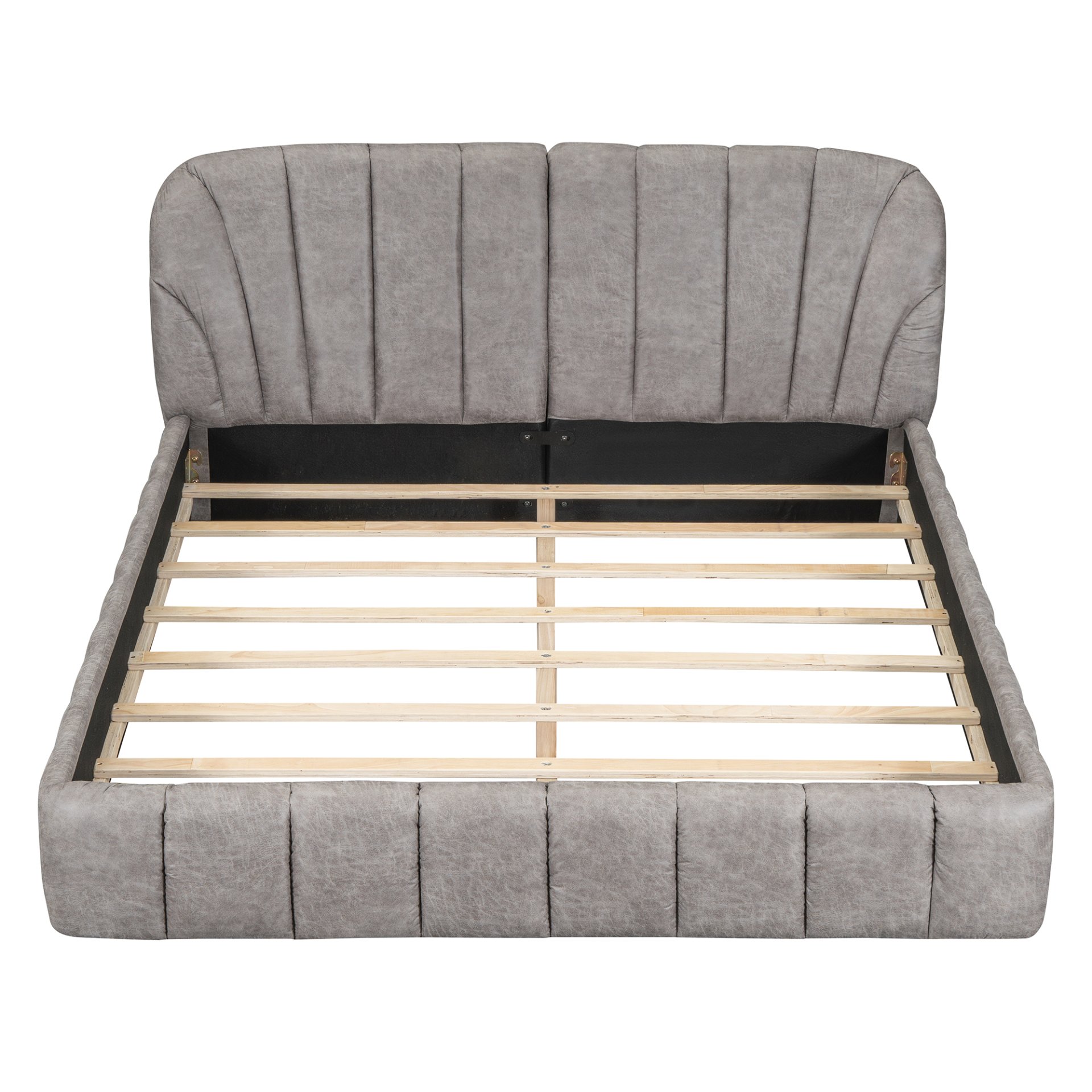 Queen Size Upholstered Platform Bed, Polyester - Gray - Image 4