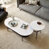 Contemporary Coffee Table Sintered Stone Surface With Ceramic Finish Double Layer Design Base Matte Shelf Modern Living Room Center Table - White / Gray - Image 6