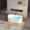 Acrylic Freestanding Bathtub-Acrylic Soaking Tubs, Fluted Style Freestanding Bathtub With Integrated Slotted Overflow And Brushed Nickel Toe-Tap Drain, 02149-Bn - Glossy White - Image 4