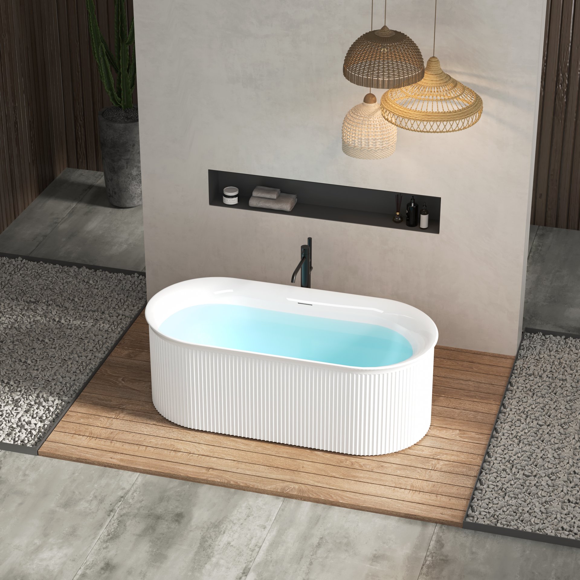 Acrylic Freestanding Bathtub-Acrylic Soaking Tubs, Fluted Style Freestanding Bathtub With Integrated Slotted Overflow And Brushed Nickel Toe-Tap Drain, 02149-Bn - Glossy White - Image 4