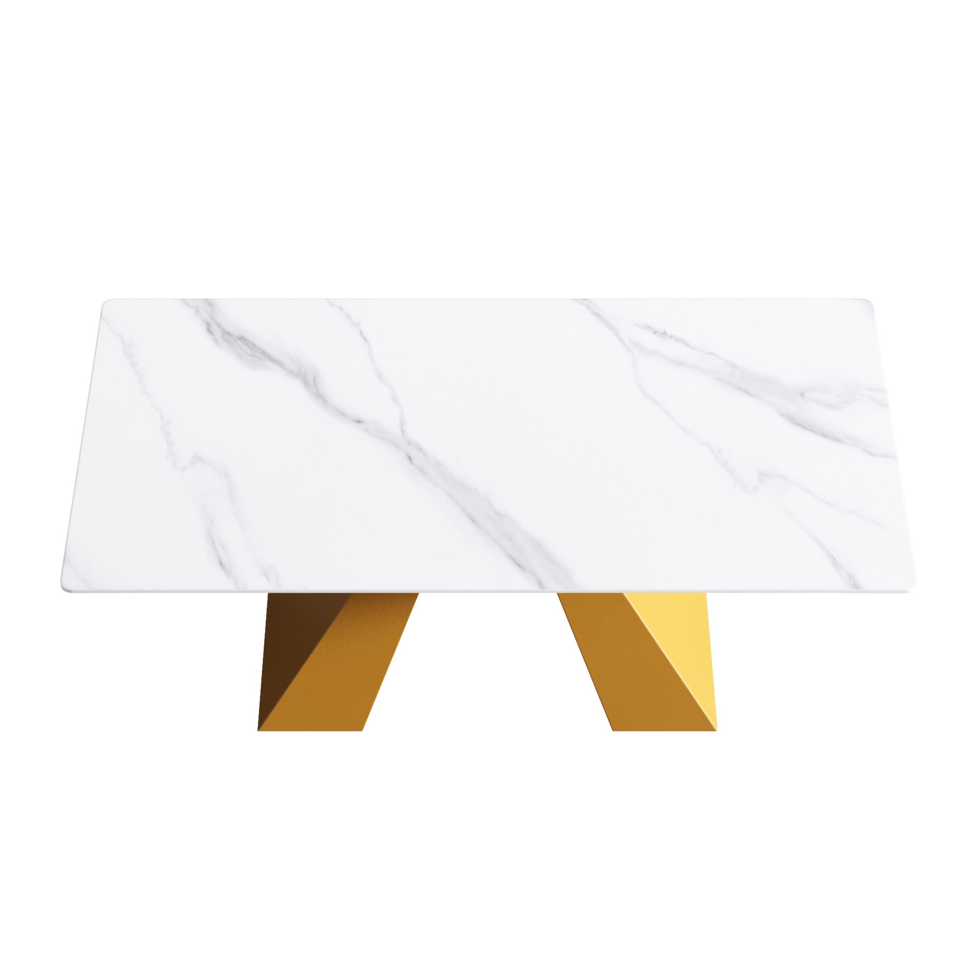 70.87" Modern Artificial Stone White Straight Edge Metal Leg Dining Table - White / Gold - Image 6
