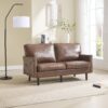 Mid Century Modern Loveseat Sofa With USB, 2 Seater Couch, Removable Pillow Covers - Brown - Image 2