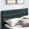 Modern Queen Size Cushioned Bed Frame With Headboard And Drawers And Velvet - Blue / Green - Image 9