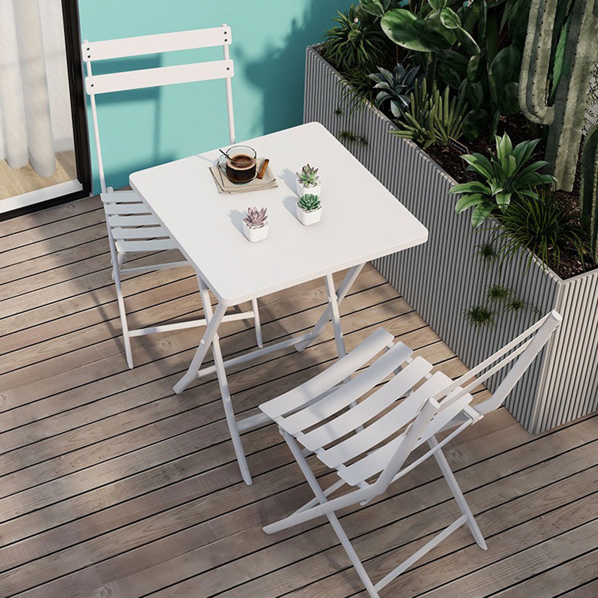 3 Piece Patio Bistro Set Of Foldable Square Table And Chairs - White - Image 11