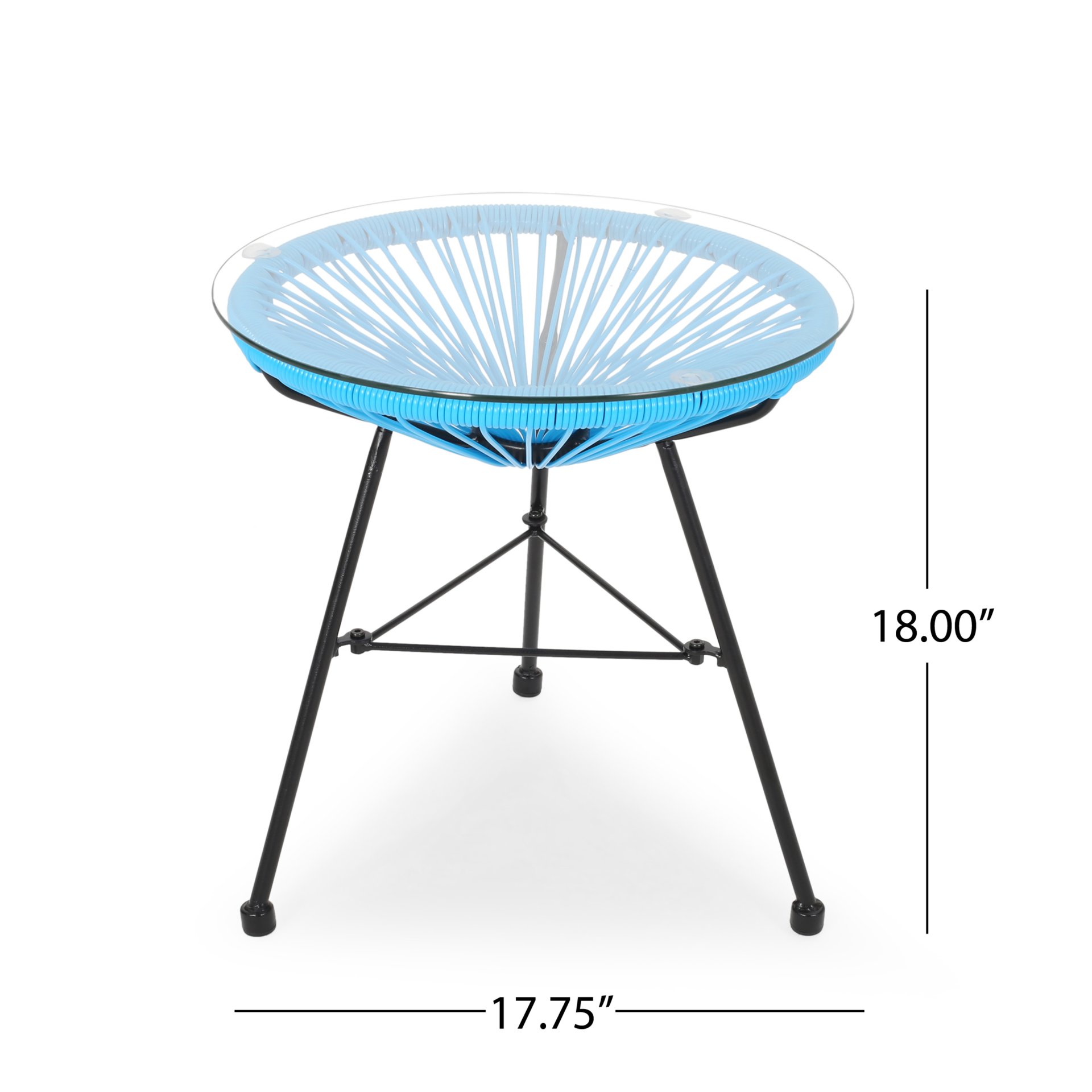 Nusa - Modern Rattan Side Table With Tempered Glass Top - Blue - Image 3