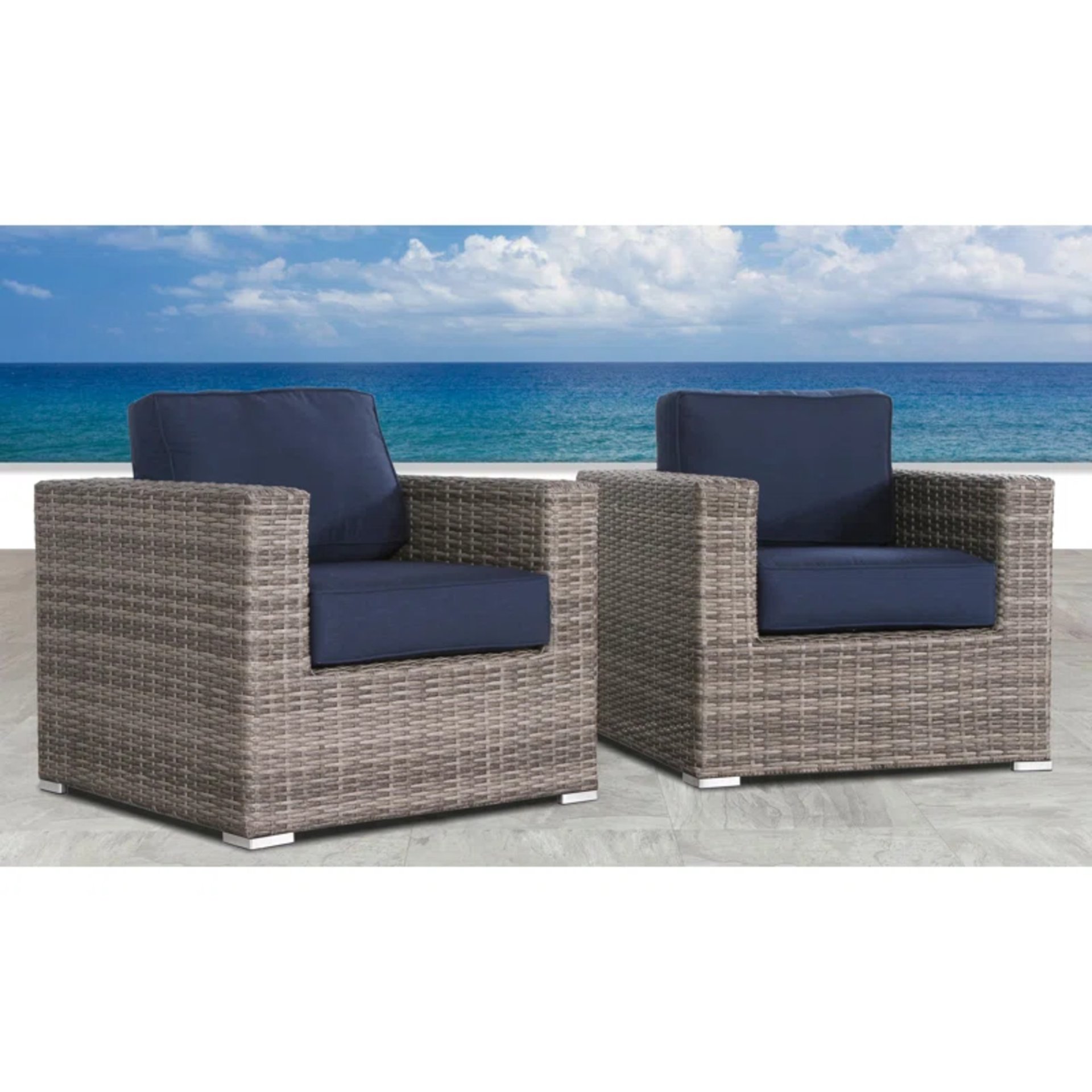 Club Chair (Set of 2) - Brown Gray / Navy Blue - Image 2